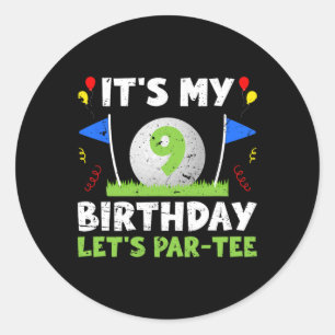 9. Geburtstagsparty Golf Boy 9 Jahre alt Golfer Runder Aufkleber