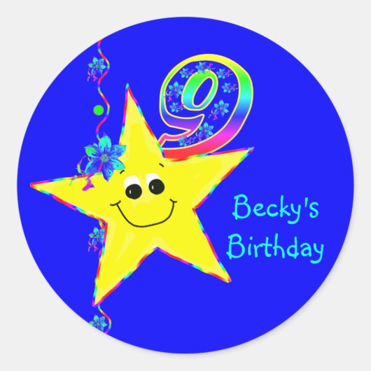9. Geburtstagsparty Stars Stickers (Vorderseite)