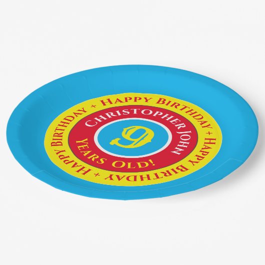 9. Geburtstagsparty-Teller Pappteller (Schrägansicht)