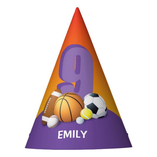 9. Geburtstagssportbälle Partyhütchen (Vorderseite)