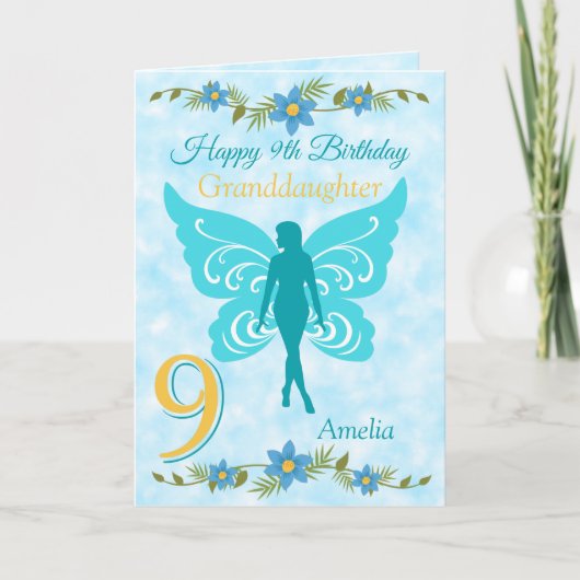 9. Grandtochter Blue Fairy Birthday Karte (Vorderseite)