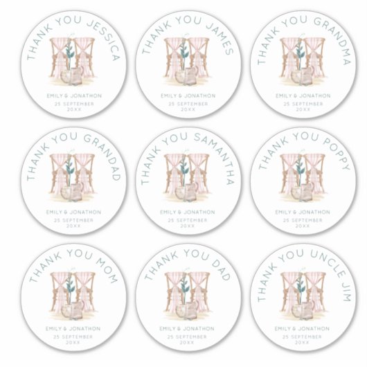 9 große Einzelnamen Danke Hochzeit Aufkleber (Vorderseite)