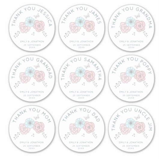 9 Grosser Name dank Blume Hochzeit Aufkleber (Vorderseite)