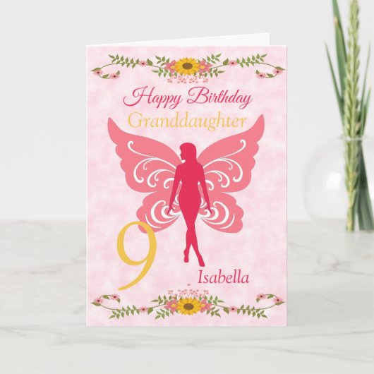 9. Großtochter Pink Fairy Birthday Karte (Vorderseite)