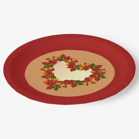 9" Herbstlaub für Papierplatte Herzdesign Pappteller (Schrägansicht)