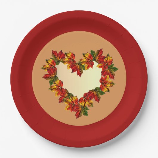 9" Herbstlaub für Papierplatte Herzdesign Pappteller (Vorderseite)