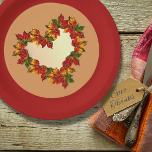 9" Herbstlaub für Papierplatte Herzdesign Pappteller