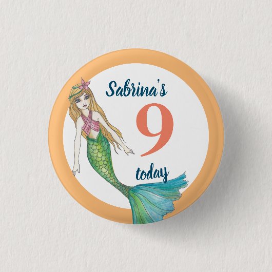 9 Heute Schöne Meerjungfrau mit Blonde Haar Button (Vorderseite)