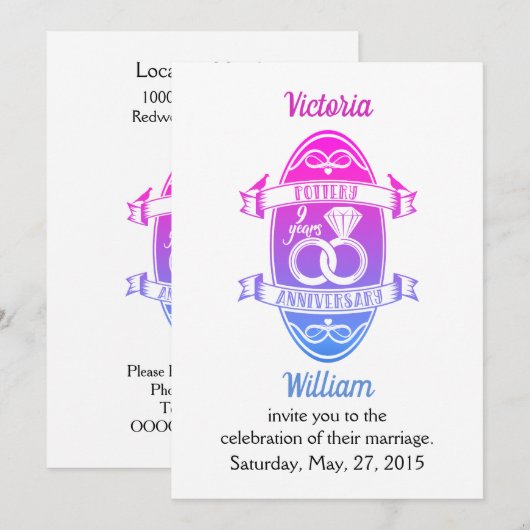 9. Hochzeitsjubiläum traditionelle Töpferei Einladung (Vorne/Hinten)