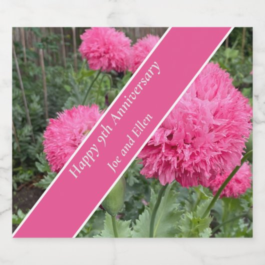 9. Hochzeitstag, Mohn Schaumweinetikett (Einzelnes Label)