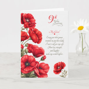 9. Hochzeitstag Sentimentale Rote Mohnblumen Karte