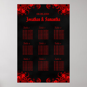 9 Hochzeitstische mit schwarzer und roter Blüte Poster