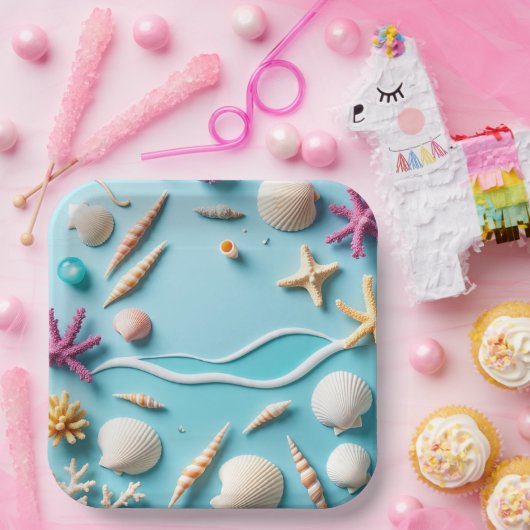 9-Inch Square Paper Plate with Sea Life Design –  Pappteller (Party)