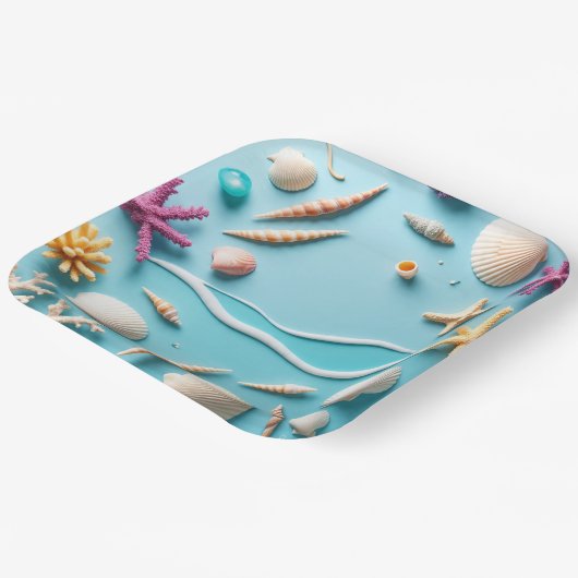 9-Inch Square Paper Plate with Sea Life Design –  Pappteller (Gewinkelt)