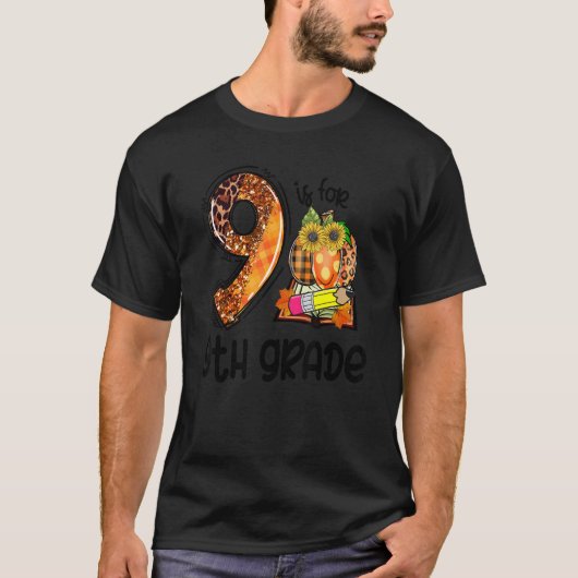 9 Is For 9th Grade Leopard Pumpkin Teacher Fall Th T-Shirt (Vorderseite)