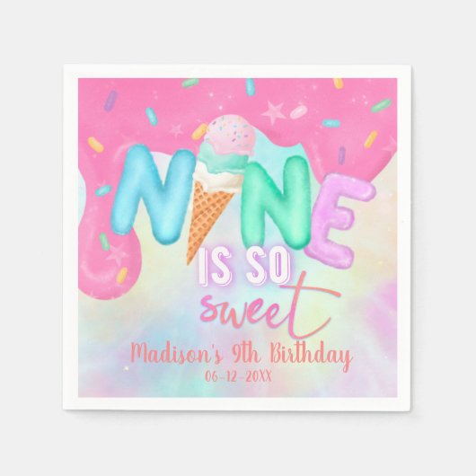 9 ist so süß rosa Zuckerguss Napkins Serviette (Vorderseite)