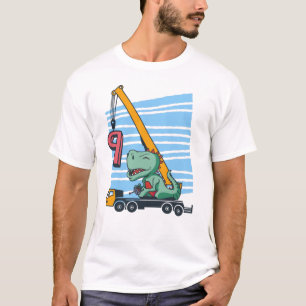 9 Jahre 9. Geburtstag Mobilkran Dinosaurier T-Shirt