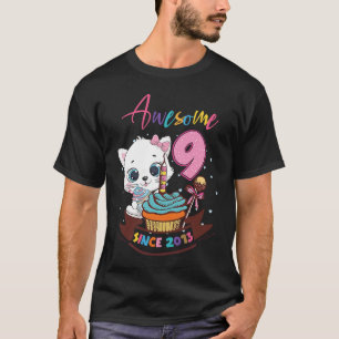 9 Jahre alt 9. Geburtstag Mädchen Niedliche Katze T-Shirt