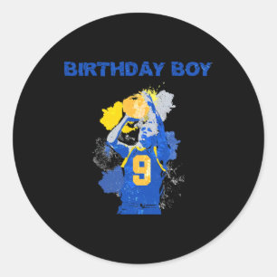 9 Jahre alt Geburtstag Junge blau und gelb Basketb Runder Aufkleber