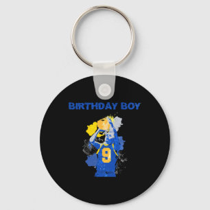 9 Jahre alt Geburtstag Junge blau und gelb Basketb Schlüsselanhänger