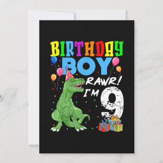 9 Jahre alt Geburtstag Junge T Rex Dinosaurier Einladung