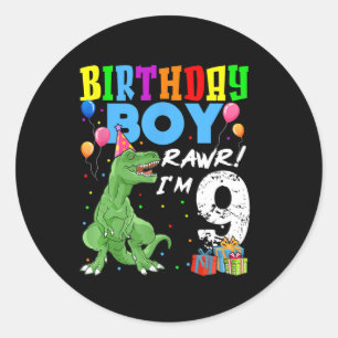 9 Jahre alt Geburtstag Junge T Rex Dinosaurier Runder Aufkleber