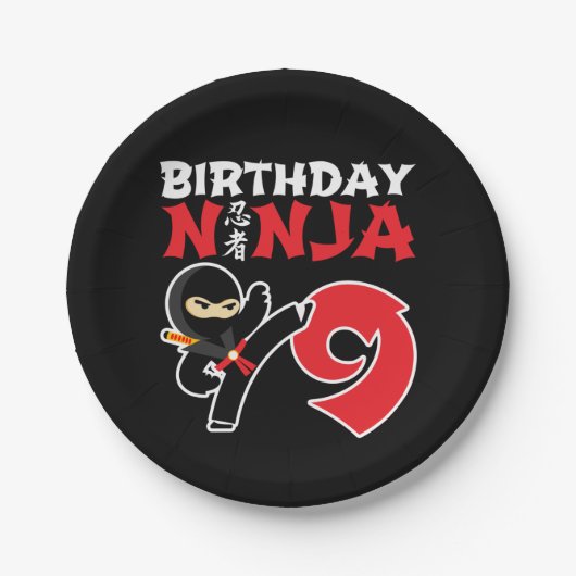 9 Jahre alt Karate Ninja Party Kinder 9. Geburtsta Pappteller (Vorderseite)