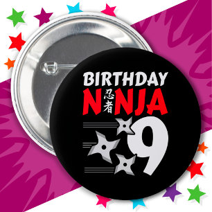 9 Jahre alt Ninja Party Stars Kinder 9. Geburtstag Button