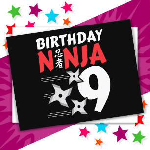 9 Jahre alt Ninja Party Stars Kinder 9. Geburtstag Postkarte