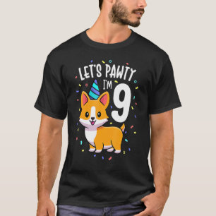 9 Jahre alter Corgi Hund 9. Geburtstagsparty Outfi T-Shirt