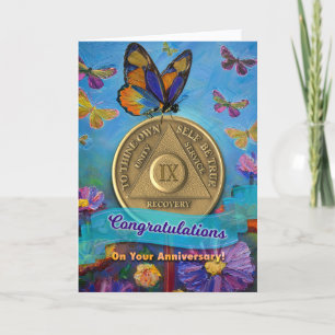 9 Jahre OM Jubiläum Münzschmetterlinge Blume Karte