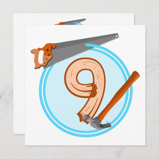 9-jährige Bastelwerkzeuge Geburtstagsdesign Einladung (Vorne/Hinten)