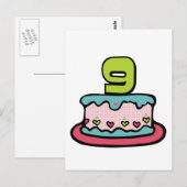 9-jährige Geburtstagstorte Postkarte (Vorne/Hinten)