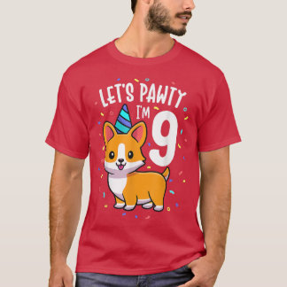 9-jähriger Corgi-Hundefan 9. Geburtstagsfeier Outf T-Shirt