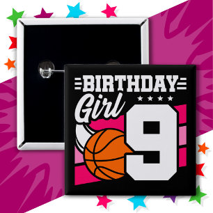9-jähriges Basketball-Party 9. Geburtstagskind Button