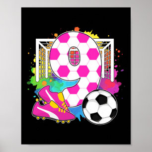 9-jähriges Geburtstagsmädchen 9. Geburtstag Fußbal Poster