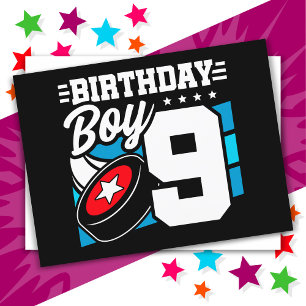 9-jähriges Hockey Party Thema 9. Geburtstag Junge Postkarte