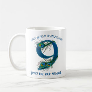 9. Jubiläums-Pfauenfeder individuell anpassbar Kaffeetasse