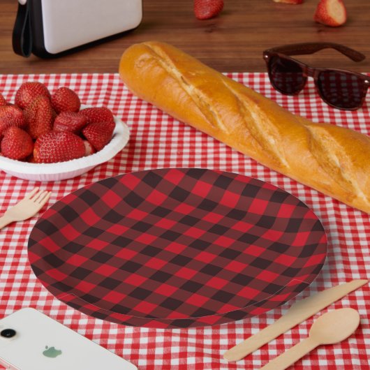 9" Karierte Runde Papierplatte Pappteller (Picknick)