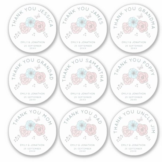 9 Kleiner Name dank Blume Hochzeit Aufkleber (Vorderseite)
