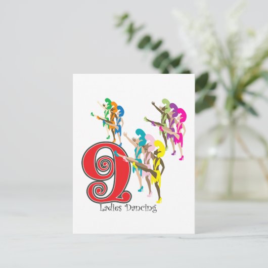 9 Ladys Dancing Postkarte (Stehend Vorderseite)