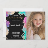 9. Lila Foto Paint Birthday Einladungen (Vorderseite)