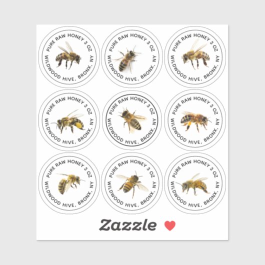 9 Mini Honey Jar Labels mit Bienen 1,25" (Blatt)