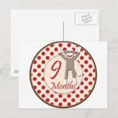 9 Monate Sock Monkey Meilenstein Postkarte (Vorne/Hinten)