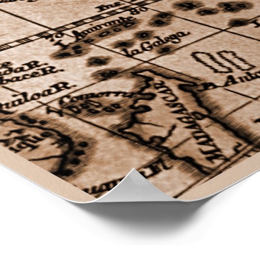 9 Panel Sepia Version de L'Isle World Map 6 Poster (Ecke)