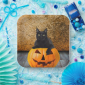 9" Papier Teller, Halloween Black Cat On Pumpkin Pappteller (Party)
