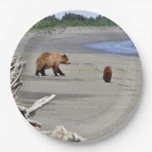 9" Papierplatte mit Grizzlybär und Bauch Pappteller