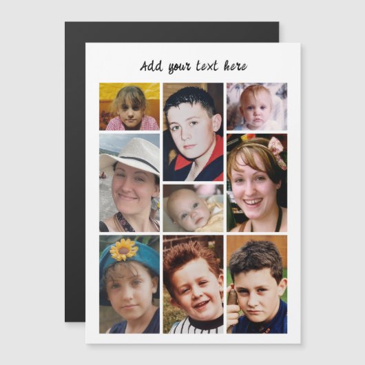 9 photo collage add text magnetic card magneteinladung (Vorne/Hinten)