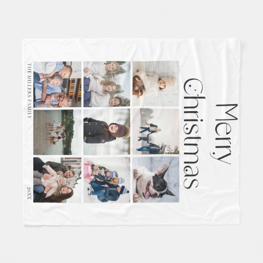 9 photo collage grid elegant Christmas Fleecedecke (Vorderseite (Horizontal))