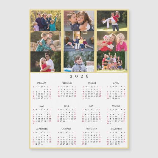 9 Photo Collage Personalized 2026 Family Calendar Magnetkarte (Vorderseite)